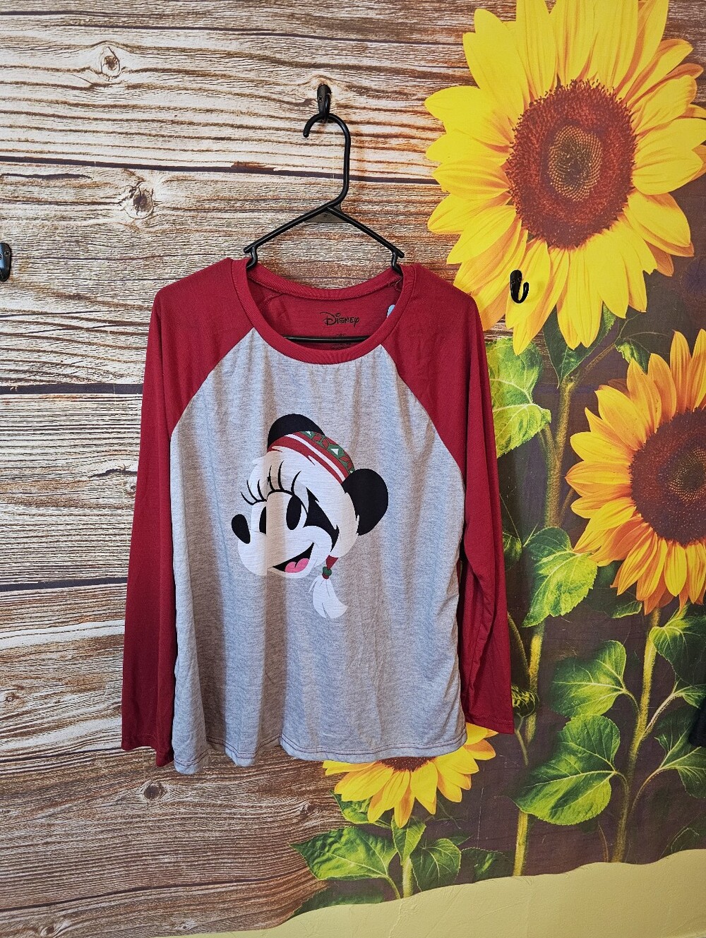 Disney Girls' Minnie Mouse Long Sleeve Raglan Top - Red & Gray